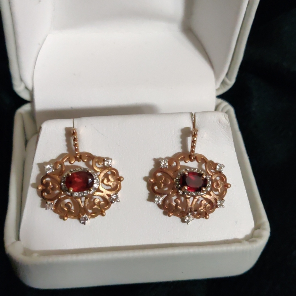 Rose Gold Ruby Earrings Sterling Silver - image 1